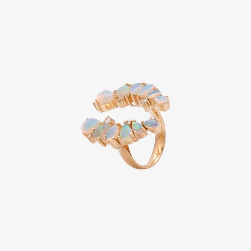 Anel Ouro Amarelo Ear Cuff Opala Australiana Branca e Brilhante