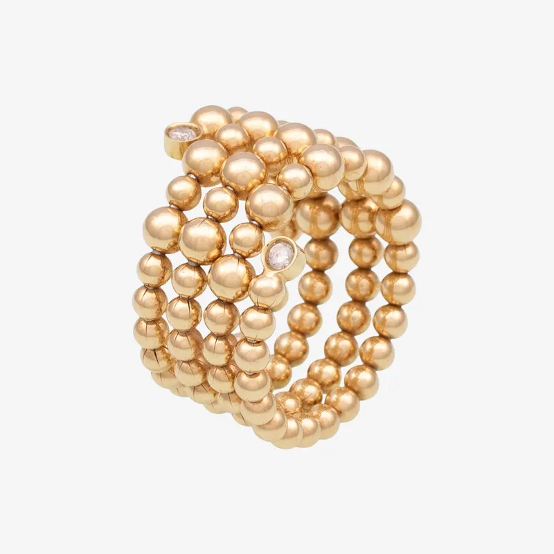Anel Ouro Amarelo Caracol Bolinhas e Brilhantes