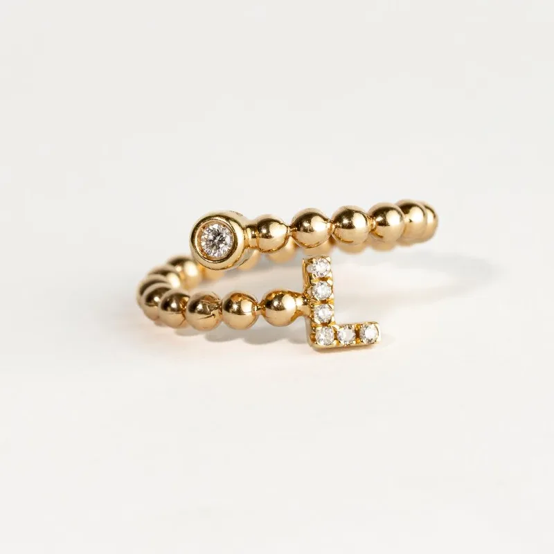 Anel Ouro Amarelo Caracol Bolinhas com Letra L Brilhantes, foto 2