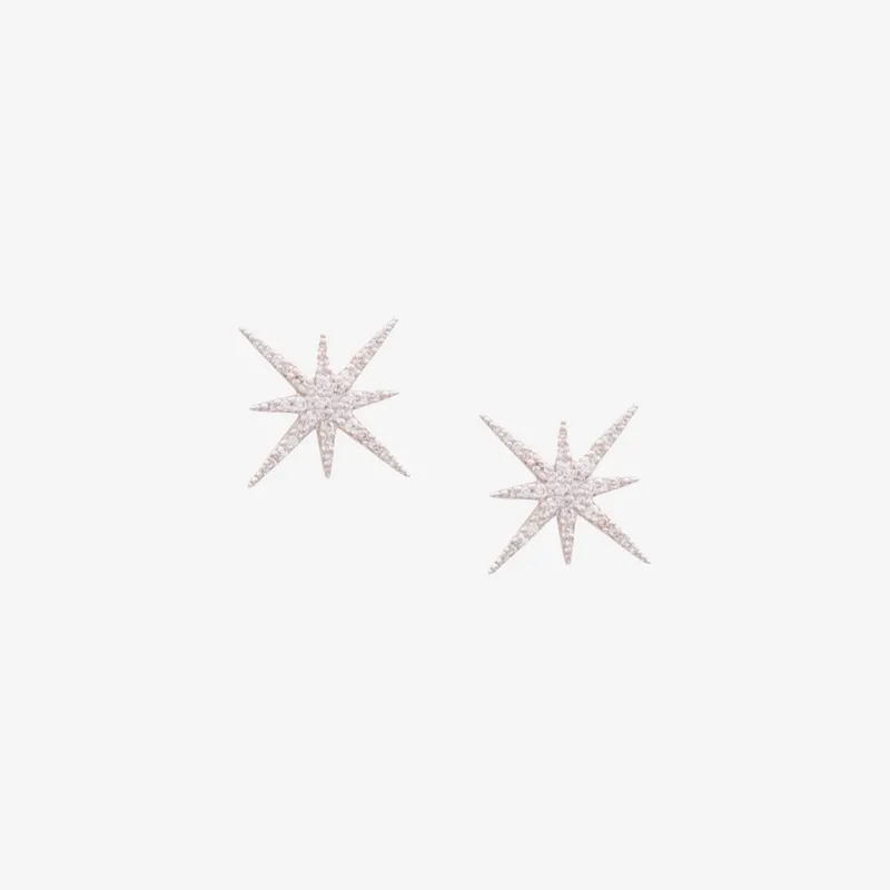 Brinco Ouro Branco Estrela Grande com Brilhantes