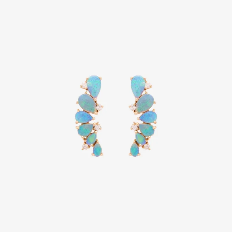 Brinco Ear Cuff Ouro Amarelo Opalas Australianas Gotas Brilhantes 3 pontos, foto 2