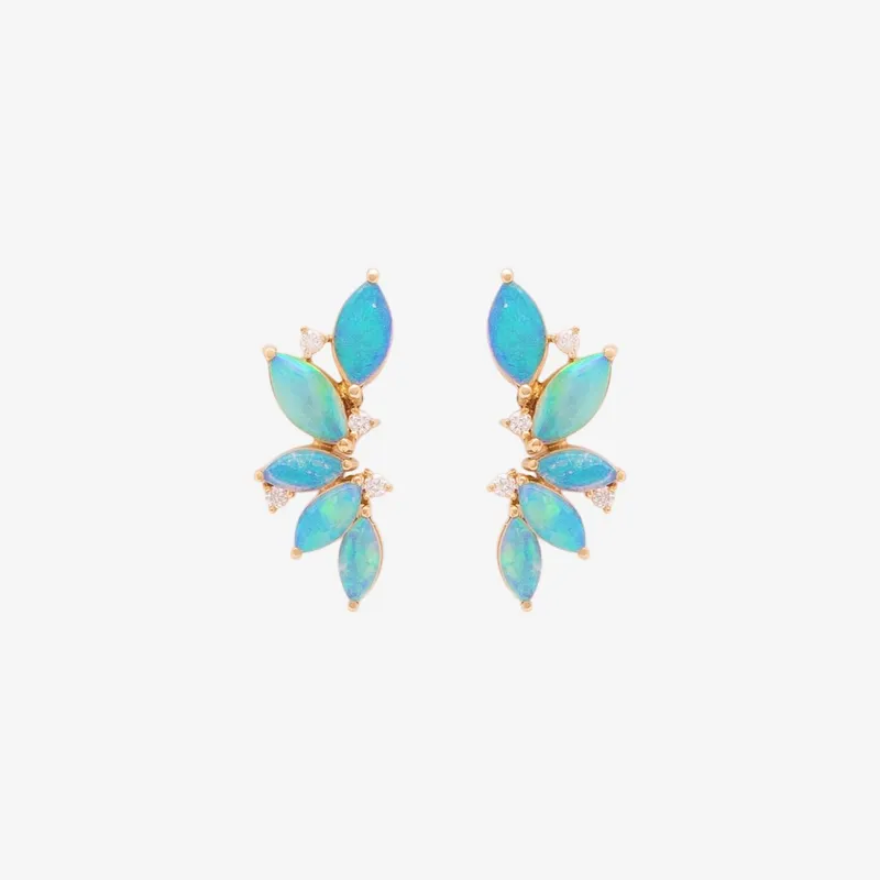 Brinco Ear Cuff Ouro Amarelo Opalas Australianas Gotas Brilhantes 3 pontos, foto 4