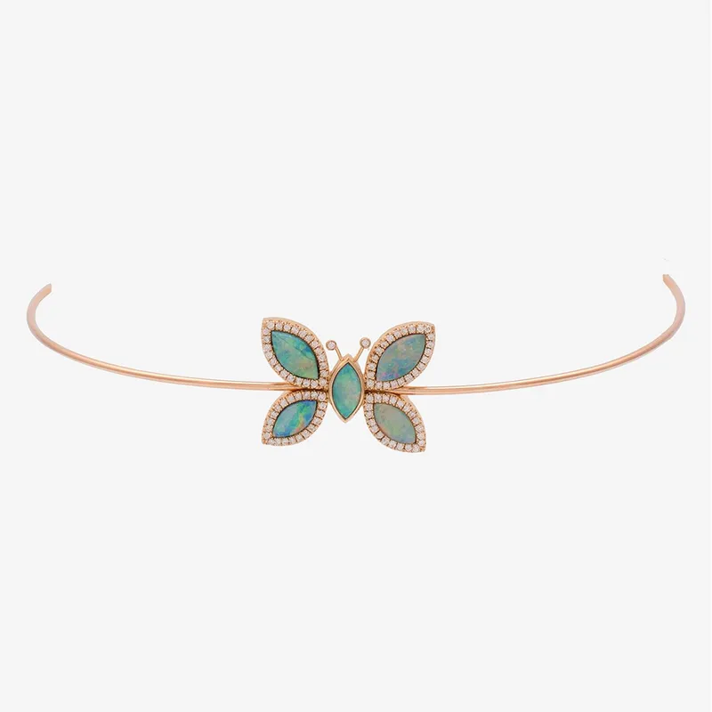 Choker Borboleta em Ouro Amarelo, Opala e Brilhantes