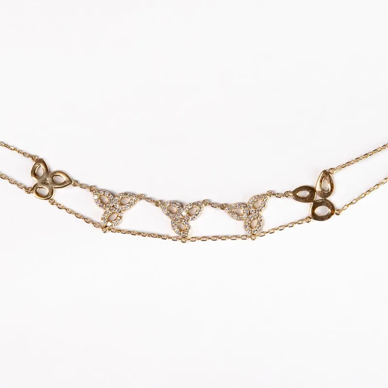 Choker Ouro Amarelo Trevo com Brilhantes