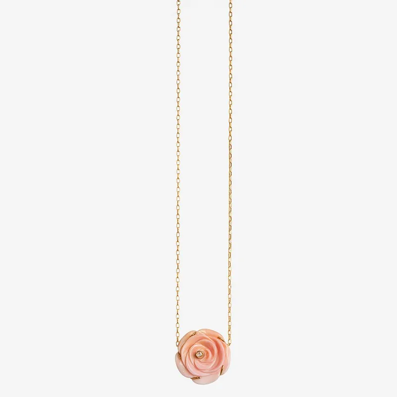 Colar Ouro Amarelo com Pingente Mini Flor, com Brilhantes de 2 pontos