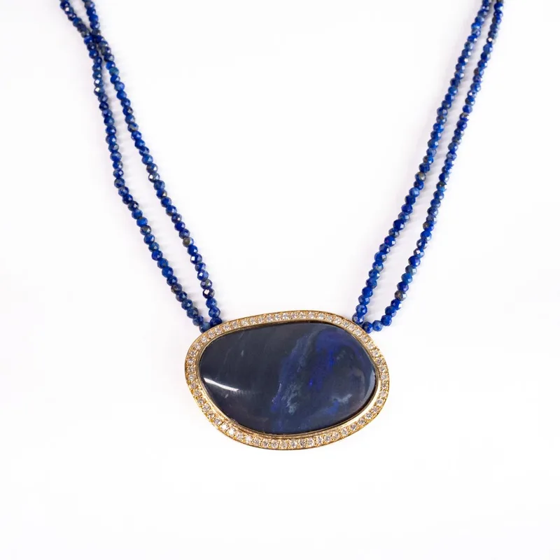 Colar Lápis Lazuli com Pingente Opala Australiana e Brilhantes