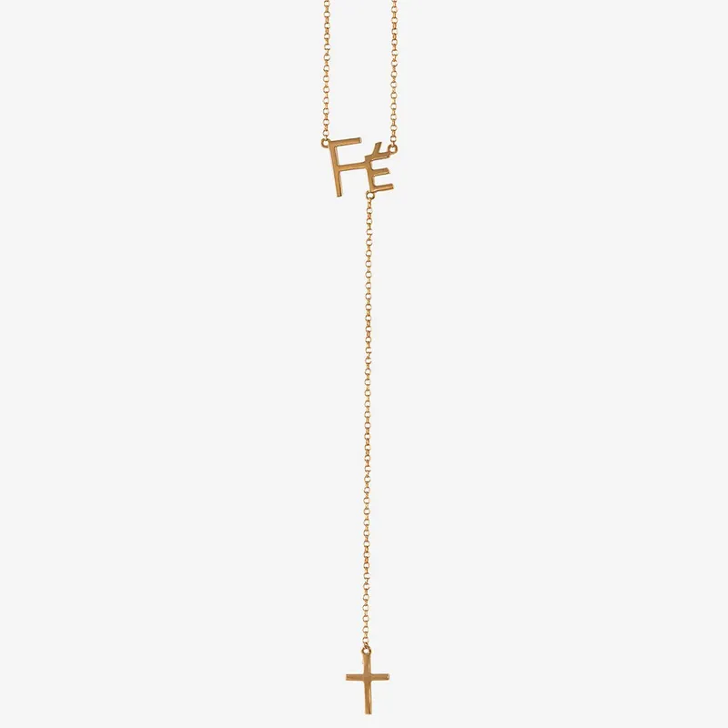 Colar Ouro Amarelo Fé e Crucifixo