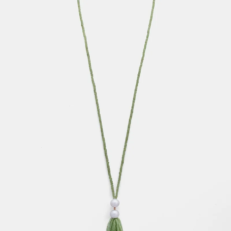 Colar Peridoto com Pérola e Franja