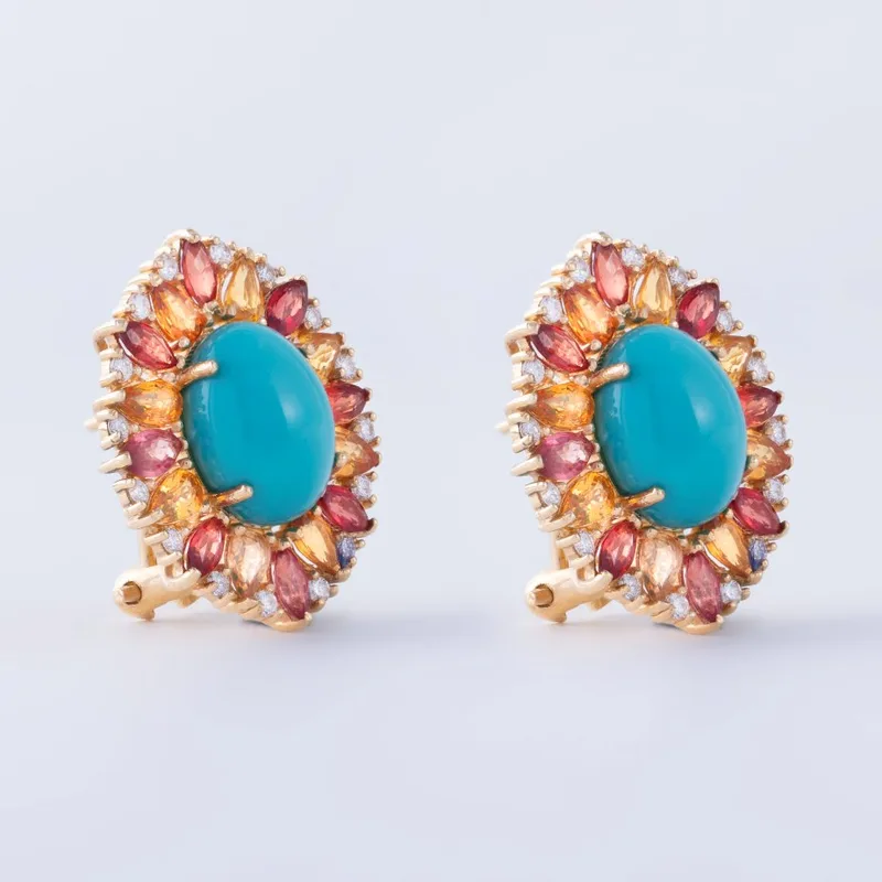 Brinco Ouro Amarelo Turquesa, Safiras e Brilhantes, foto 2